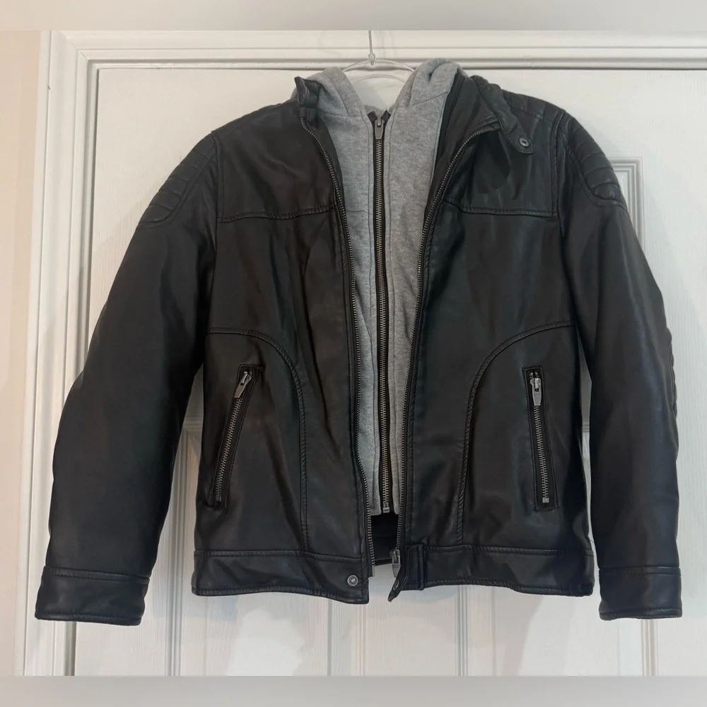 Zara Kids Faux Leather Moto Jacket with Detachable Hood Size 11-12 (152cm)